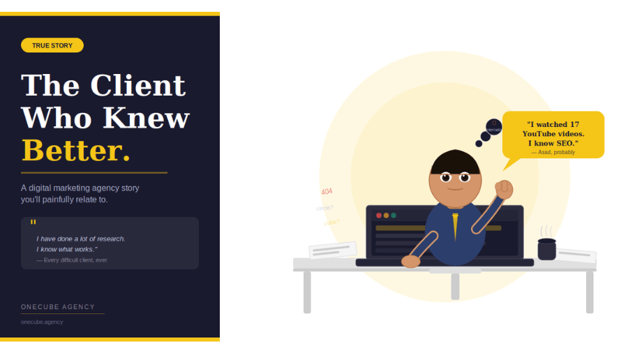 frustrated digital marketing agency team working late on client project in Pakistan